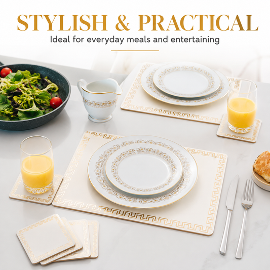 8pc MDF Placemats Coasters Set Gold Border Heat Resistant 34x26.5cm — 2