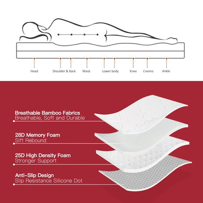 8cm Memory Foam Mattress Topper + 2 Memory Foam Contour Pillows – Single Size Sleep Upgrade Set with Bamboo Covers