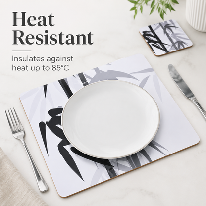 8pc Bamboo MDF Placemat Coaster Set Heat Resistant Table Protector 34x26.5cm — 5
