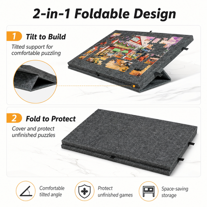 360° Rotating Jigsaw Puzzle Table, 2-in-1 Puzzle Board with Cover & Stand, 6 Drawers, Portable Felt Puzzle Tray for Up to 1000 Pieces