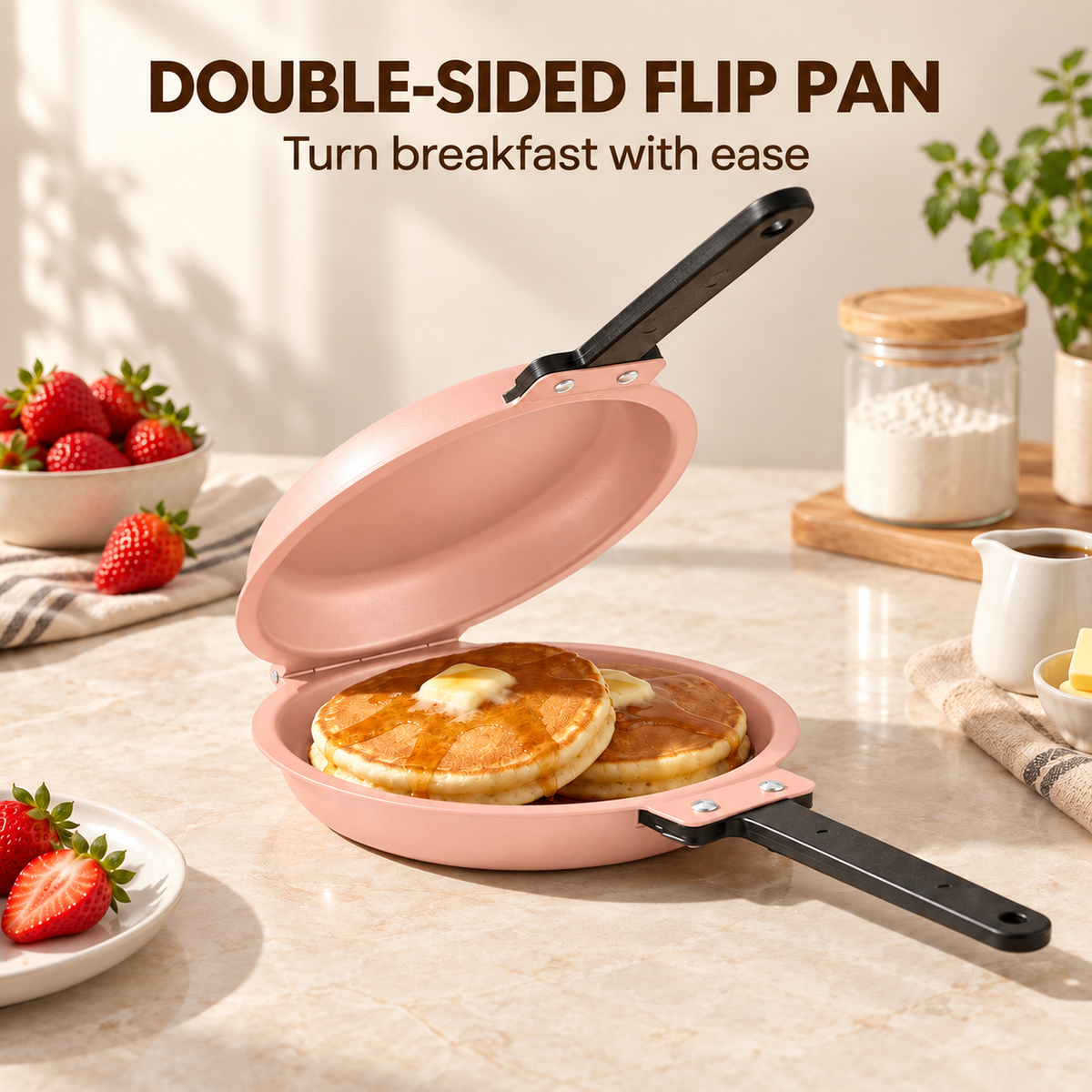 Double-Sided Non-Stick Frying Pan, 19cm Flip Pancake Pan with Heat-Resistant Handle for Eggs, Pancakes & Toast, Gas Electric & Ceramic Stoves