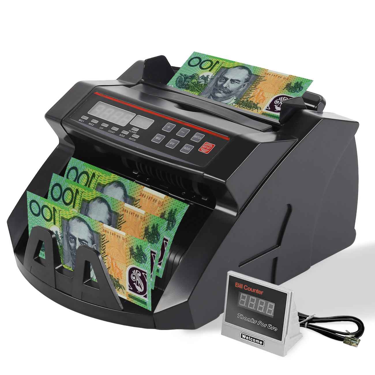 Automatic Money Counter Machine with UV Detection, High-Speed Banknote Counter for AUD, Digital Display Bill Counter for Australian Dollars (Black)