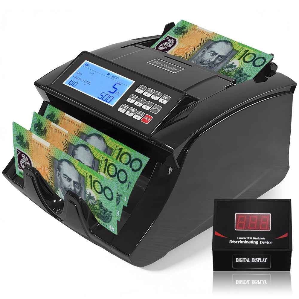 Automatic Money Counter Machine for AUD, High Speed Bill Counter with UV/MG/IR Detection, Auto Summation, Digital Display Banknote Counting Machine
