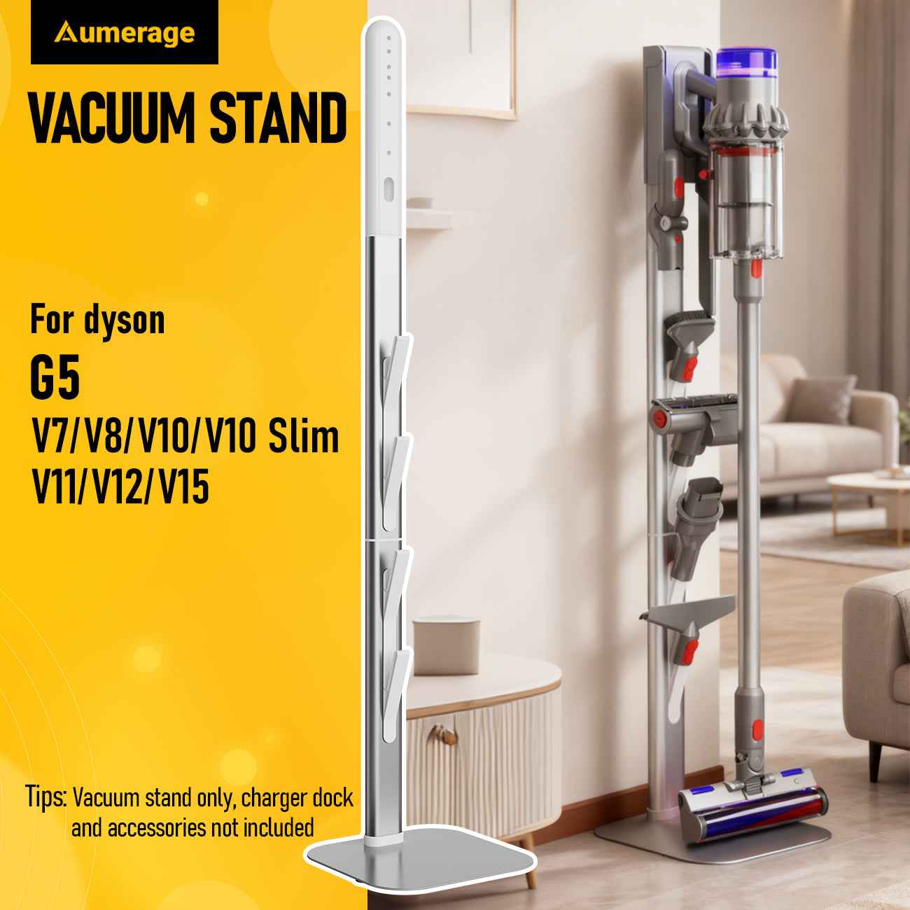 Vacuum Stand for Dyson G5, Vacuum Cleaner Storage Holder & Docking Station | Compatible with Dyson G5/V6/V7/V8/V10/V11/V12/V15 | Organizes 6-10 Accessories | Space Saving