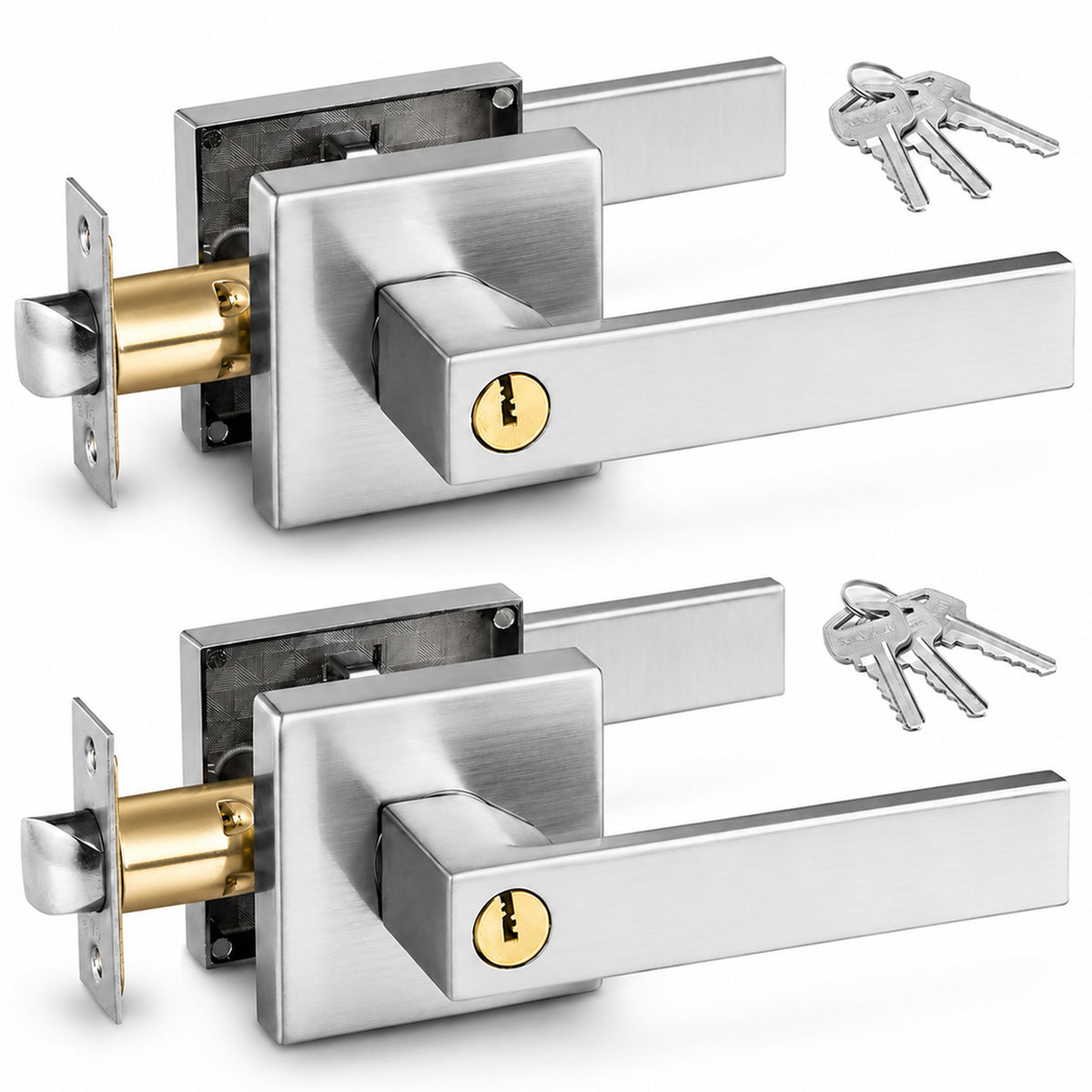 Privacy Door Lever Handle with Key, Heavy Duty Interior Door Lock, Adjustable Latch-Silver