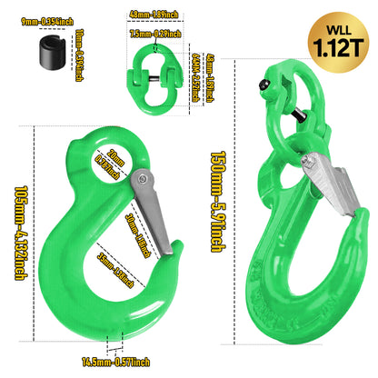 1.12T Sling Hook & Hammerlock Kit-Green,2 Sets