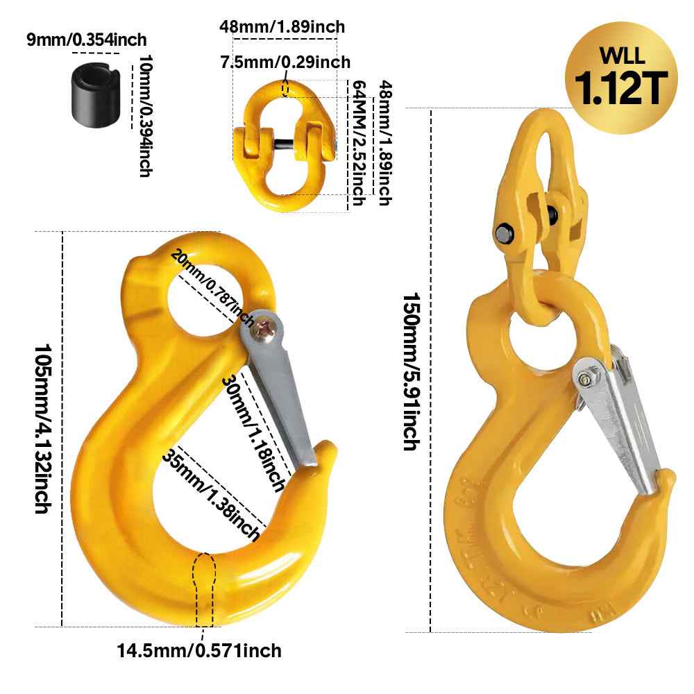 2 Pack Sling Hook with Hammerlock Heavy Duty Safety Sling Hooks for Cavan Camper Trailer Connecting Extend Safety Chain 1.12T