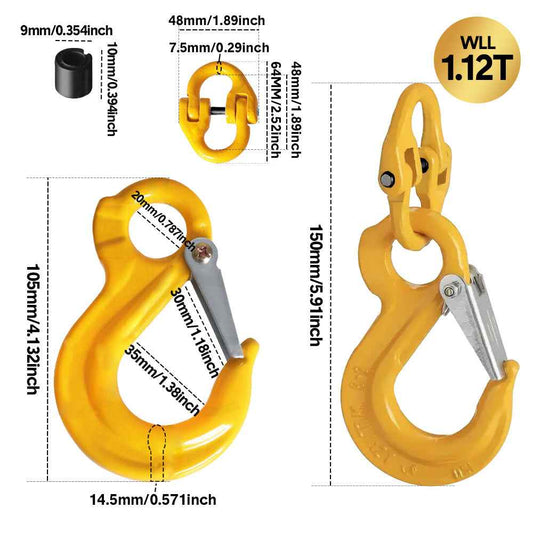 2 Pack Sling Hook with Hammerlock Heavy Duty Safety Sling Hooks for Cavan Camper Trailer Connecting Extend Safety Chain 1.12T