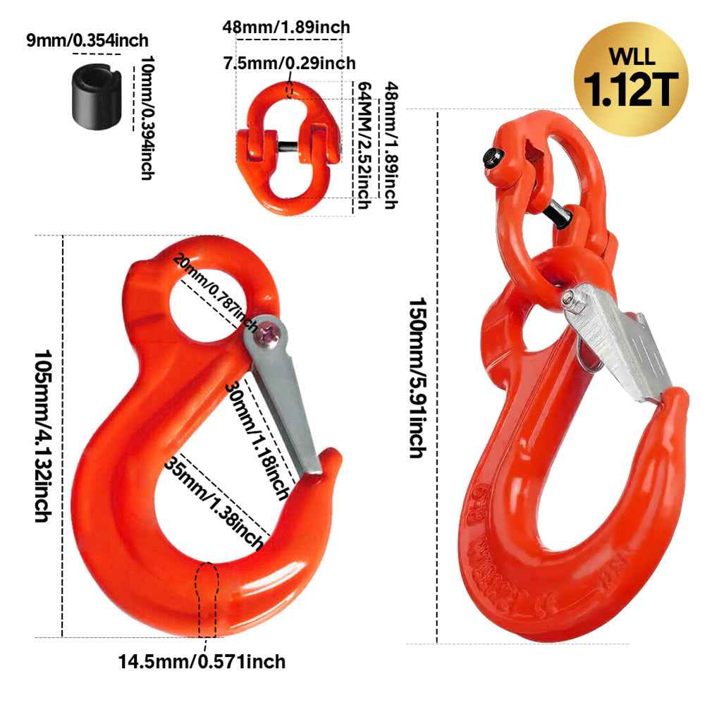 2 Pack Sling Hook with Hammerlock Heavy Duty Safety Sling Hooks for Cavan Camper Trailer Connecting Extend Safety Chain 1.12T