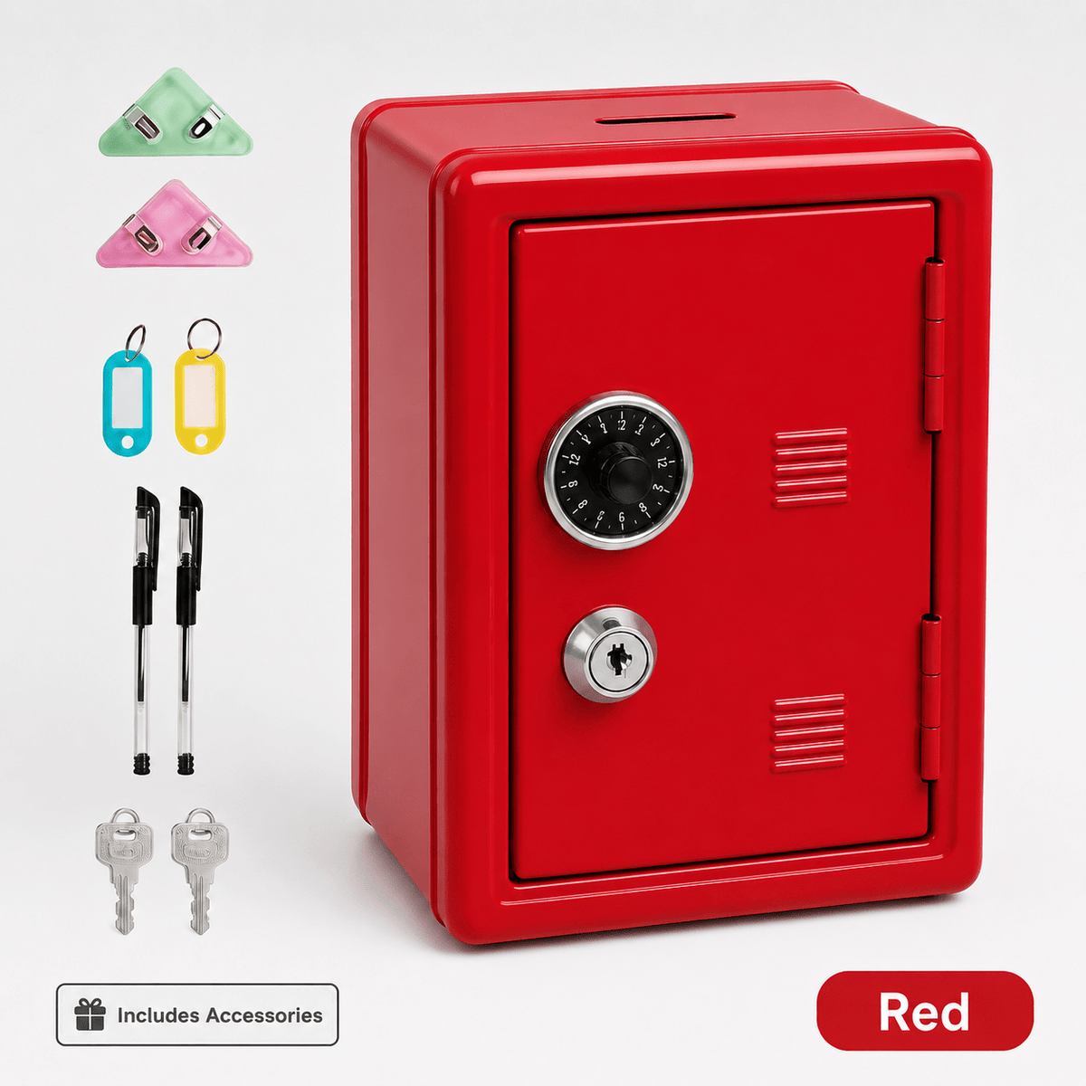 Lockable Metal Money Box, Cash & Coin Storage Box with Key Lock, Compact Piggy Bank for For Kids & Adults, Office & Small Valuables