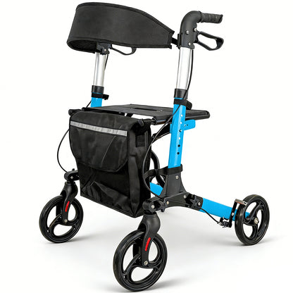 Aluminium Rollator Walker for Elderly with Seat & Reflective Strip, 4 Wheel Foldable Mobility Hight Adjustable with Storage Bag and Brakes Mobility Scooter