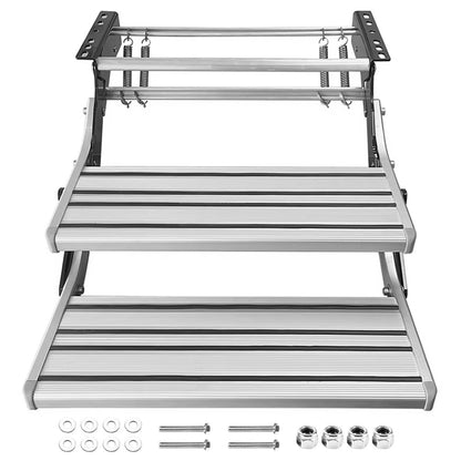 200kg Heavy Duty Double Aluminium Caravan Step, Foldable Pull-Out RV Entry Step with Anti-Slip Surface, 2-Step Ladder for Caravan, Motorhome, Camper Van & Camper Trailer