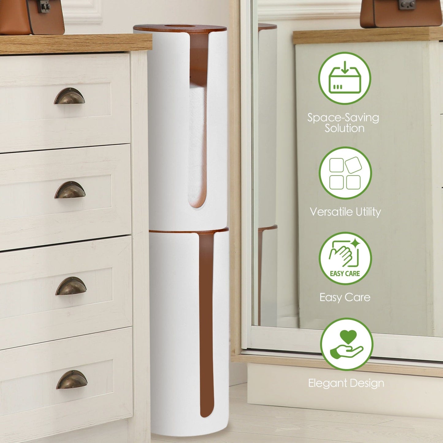 2 Pcs Bamboo Lid Toilet Roll Storage Holder – Clevinger Series, Eco-Friendly Moso Bamboo