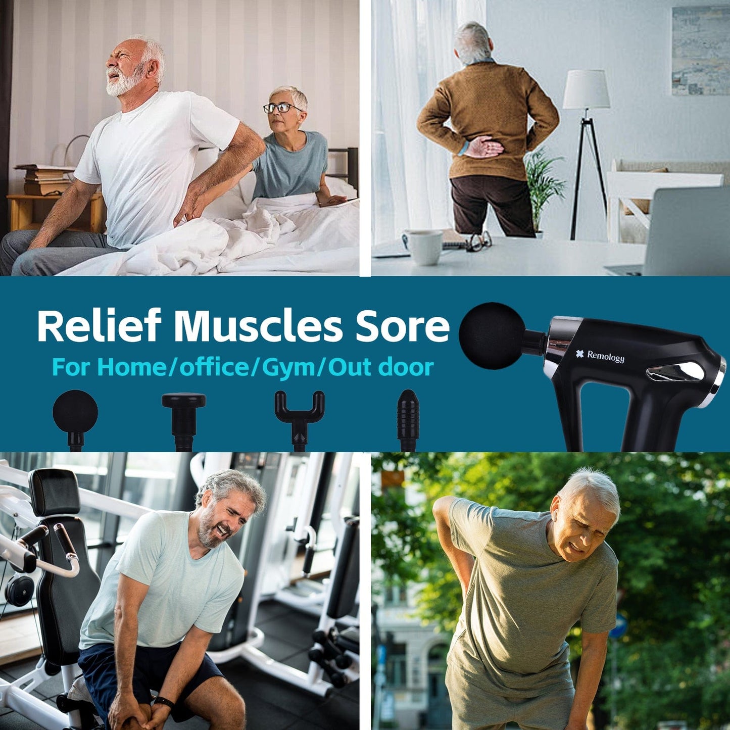 Remology Impact Therapy 6 Adaptive Speed USB-C Massage Gun with 4 Heads