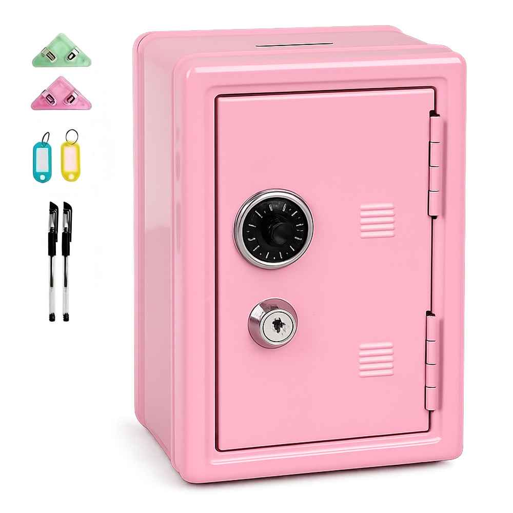 Lockable Metal Money Box, Cash & Coin Storage Box with Key Lock, Compact Piggy Bank for For Kids & Adults, Office & Small Valuables