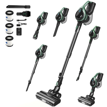 Cordless Stick Vacuum Cleaner, 350W Powerful Suction, LED Floor Head, 40-Min Runtime