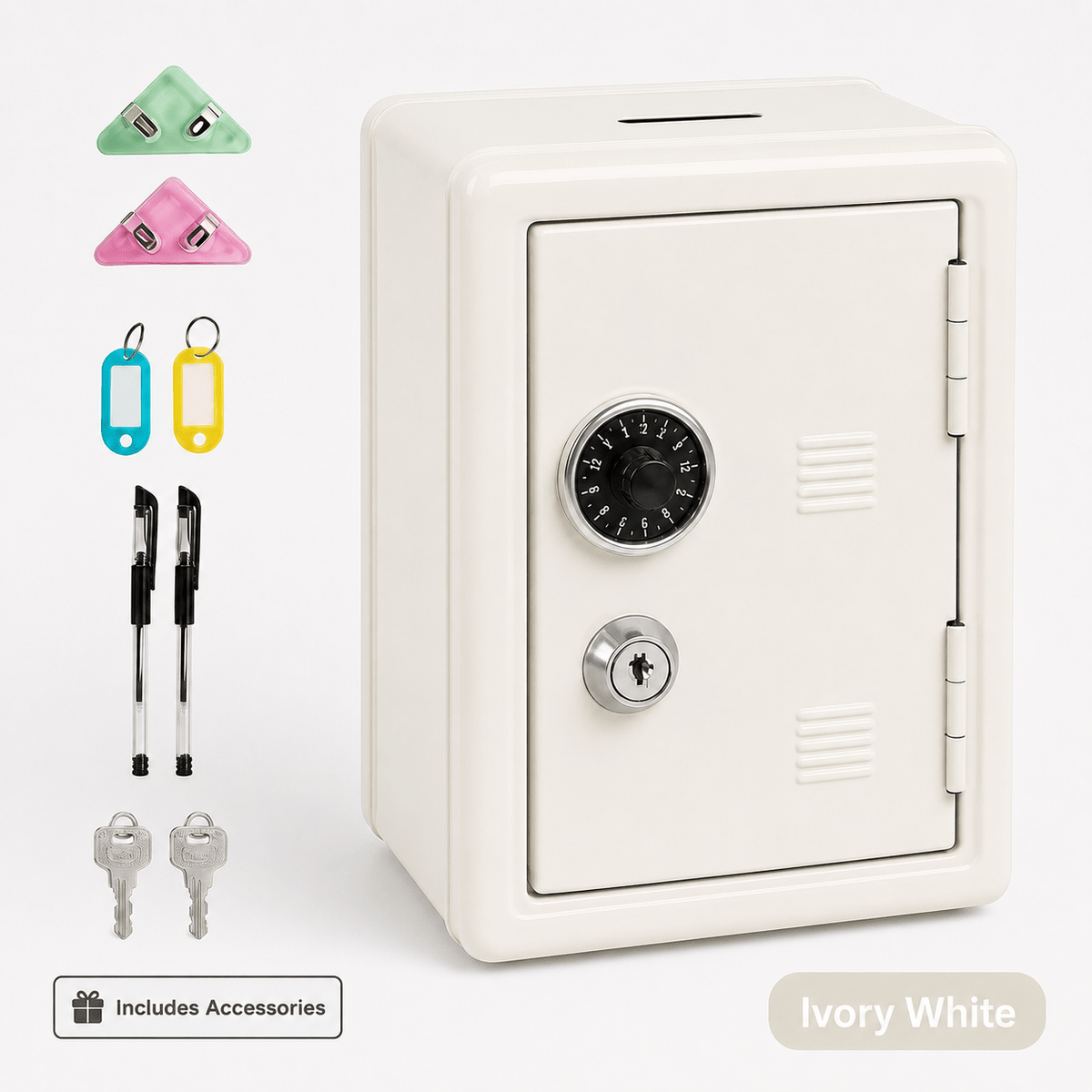Lockable Metal Money Box, Cash & Coin Storage Box with Key Lock, Compact Piggy Bank for For Kids & Adults, Office & Small Valuables