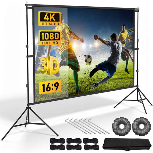 120 Inch Projector Screen with Stand & Carry Bag, 16:9 Foldable Movie Screen, Indoor & Outdoor Home Theatre