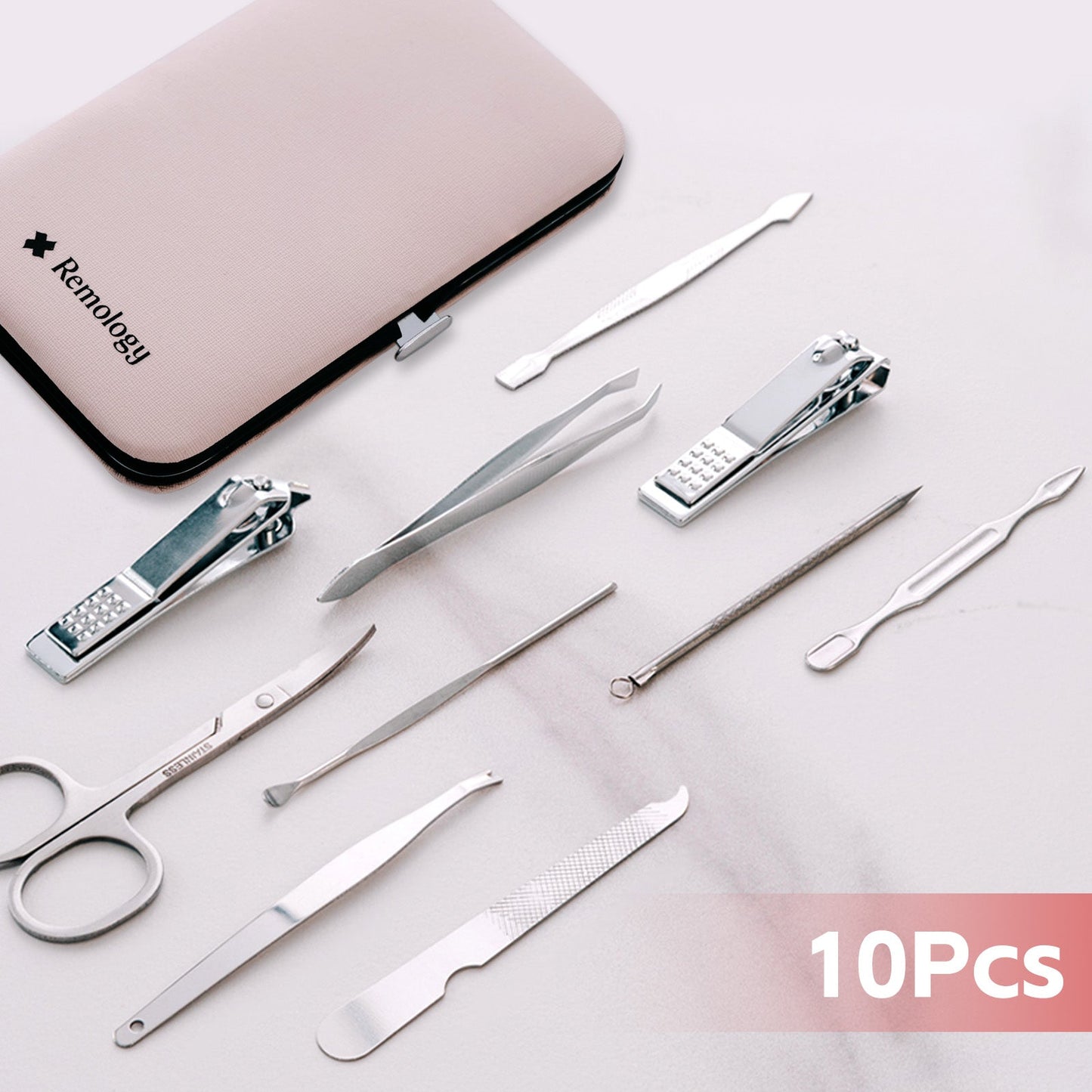 10 Pcs Remology Stainless Steel Manicure Set Silver