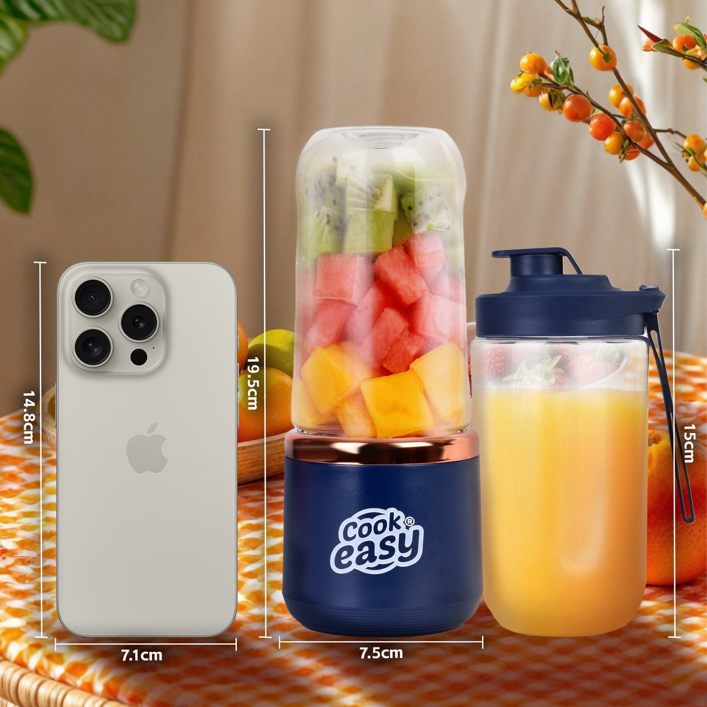 400ml USB-C Rechargeable Portable Juicer with Travel Lid – Personal Blender for Smoothies & Shakes