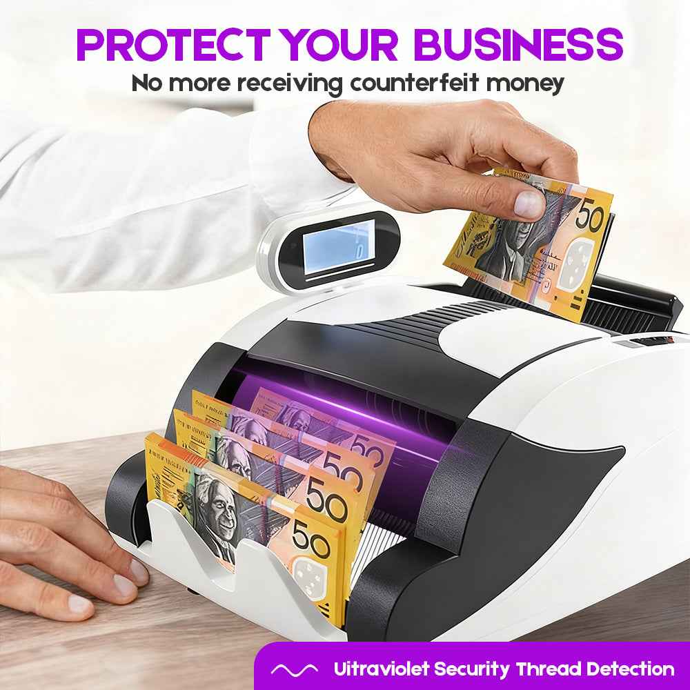 Automatic Money Counter Machine with UV Detection, High-Speed Banknote Counter for AUD, Digital Display Bill Counter for Australian Dollars
