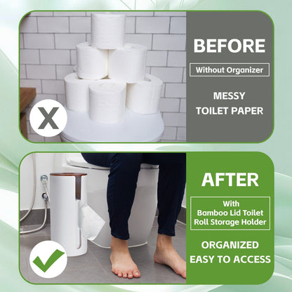 2 Pcs Bamboo Lid Toilet Roll Storage Holder – Clevinger Series, Eco-Friendly Moso Bamboo