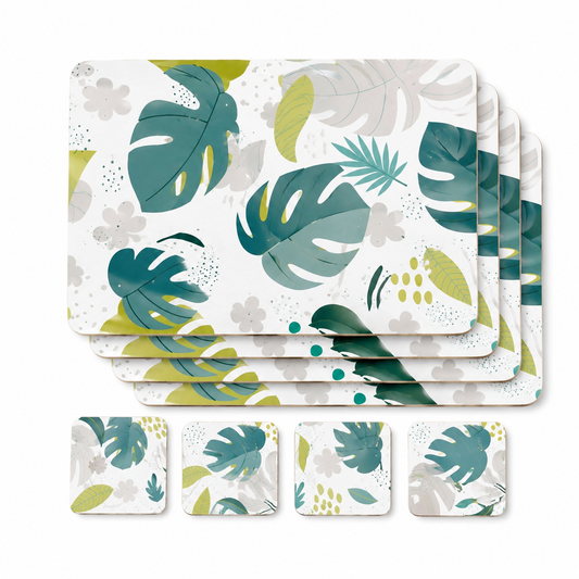 Clevinger 8pc Monstera MDF Placemats Coasters Heat Resistant 34cm — 11