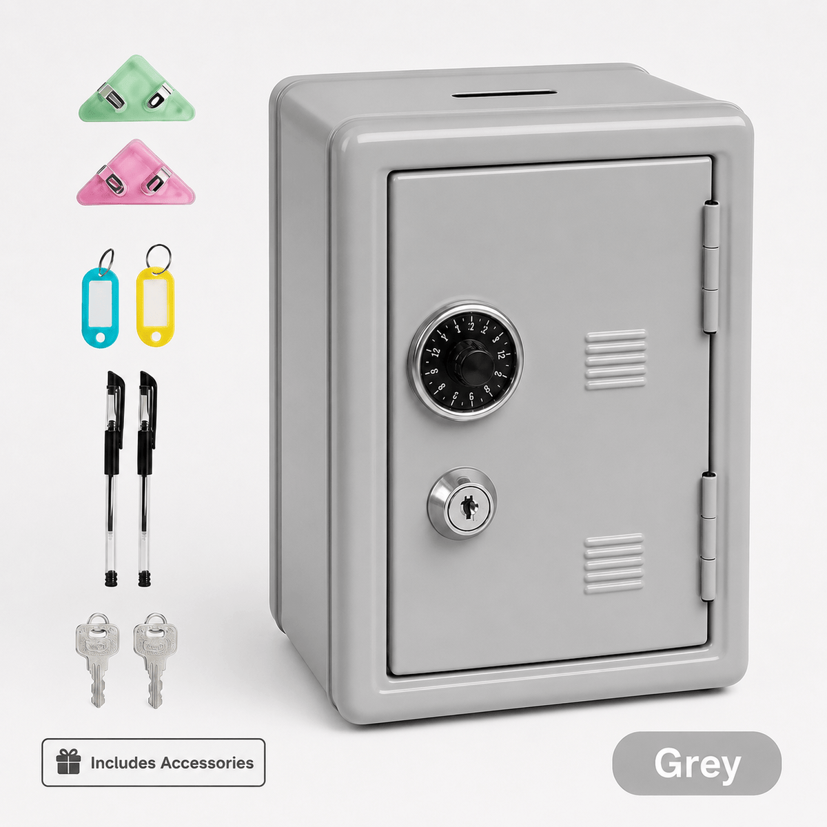 Lockable Metal Money Box, Cash & Coin Storage Box with Key Lock, Compact Piggy Bank for For Kids & Adults, Office & Small Valuables