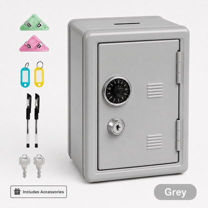 Lockable Metal Money Box, Cash & Coin Storage Box with Key Lock, Compact Piggy Bank for For Kids & Adults, Office & Small Valuables