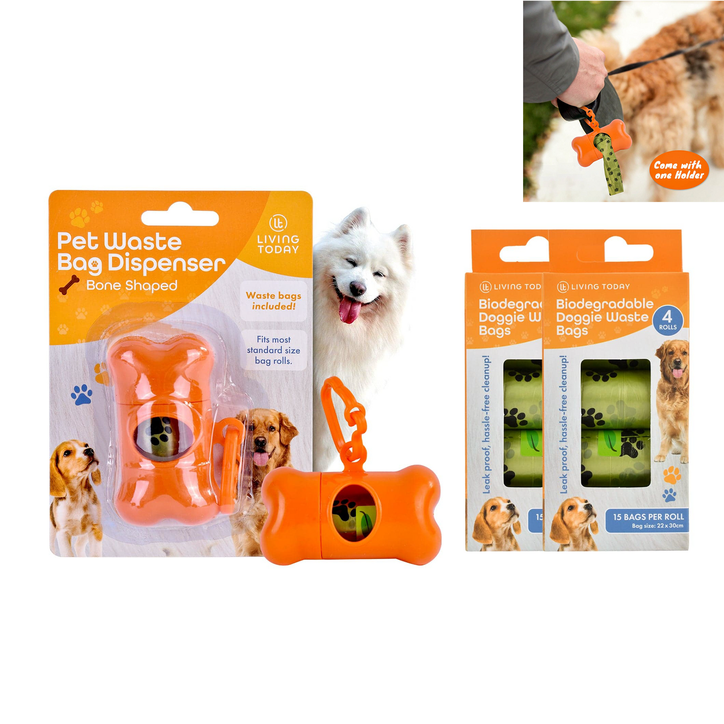 Livingtoday Pet Dog Poop Dispenser and 135 Pcs Biodegradable Unscented Waste Bags