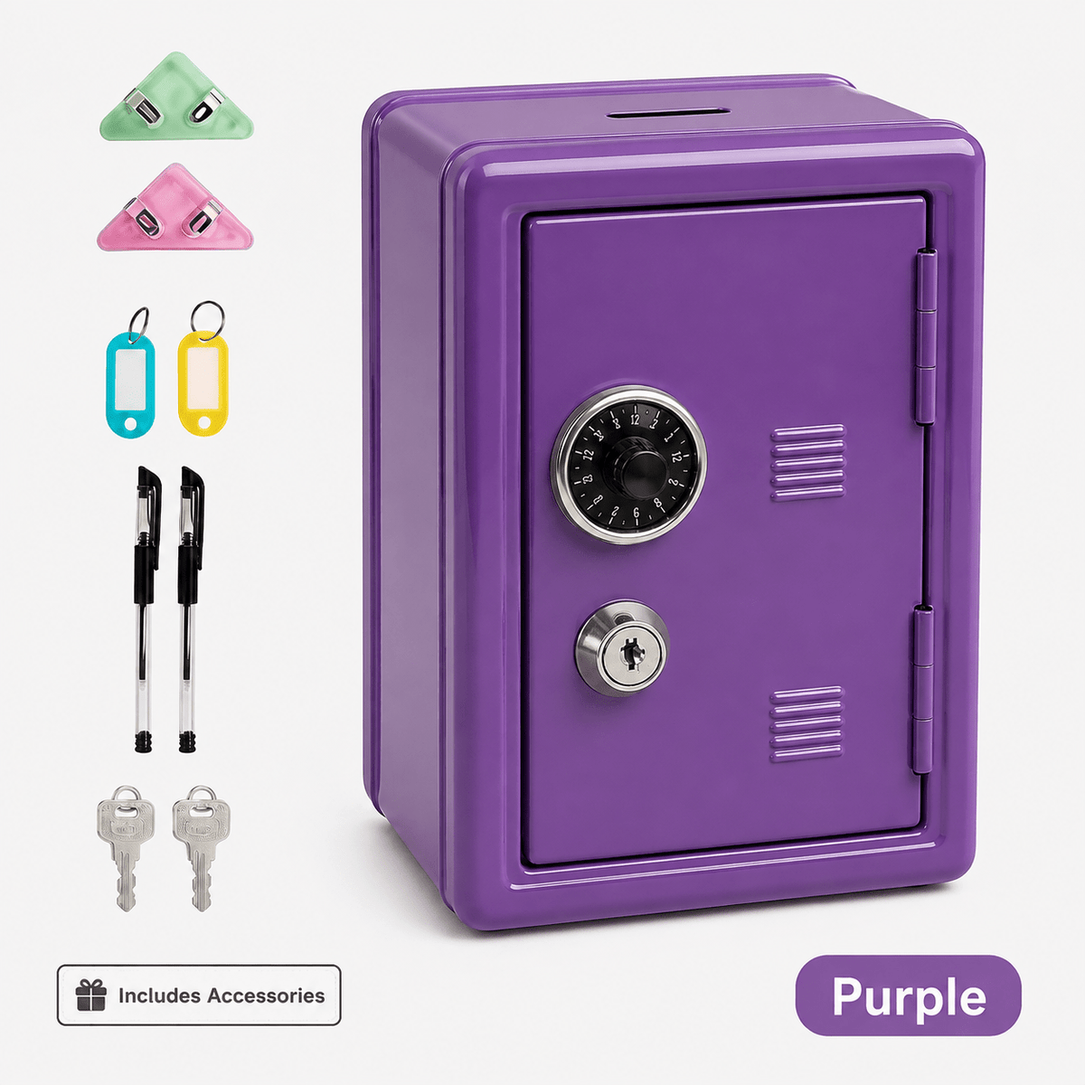 Lockable Metal Money Box, Cash & Coin Storage Box with Key Lock, Compact Piggy Bank for For Kids & Adults, Office & Small Valuables