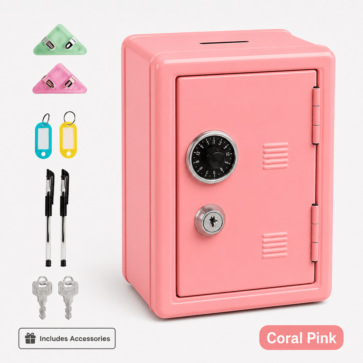Lockable Metal Money Box, Cash & Coin Storage Box with Key Lock, Compact Piggy Bank for For Kids & Adults, Office & Small Valuables