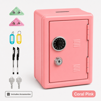 Lockable Metal Money Box, Cash & Coin Storage Box with Key Lock, Compact Piggy Bank for For Kids & Adults, Office & Small Valuables