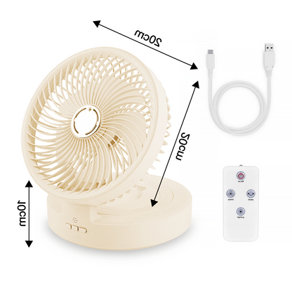 USB Rechargeable Auto-Oscillation Cordless Fan with Remote & Night Light