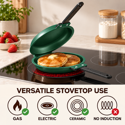 Double-Sided Non-Stick Frying Pan, 19cm Flip Pancake Pan with Heat-Resistant Handle for Eggs, Pancakes & Toast, Gas Electric & Ceramic Stoves