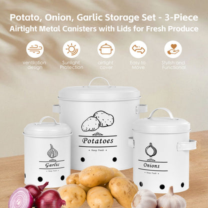 3 Pcs Galvanised Iron Fruit Vegetable Storage Tins