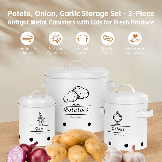 3 Pcs Galvanised Iron Fruit Vegetable Storage Tins