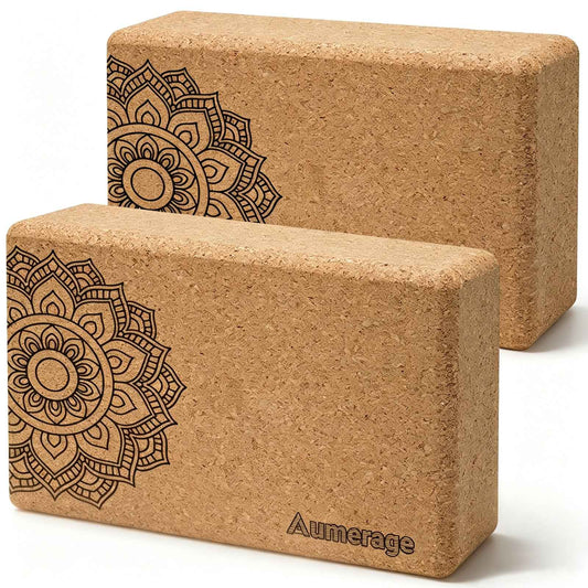 Natural Cork Yoga Blocks 2 Pcs High-Density, Non-Slip Yoga Blocks for Balance, Strength & Flexibility Training