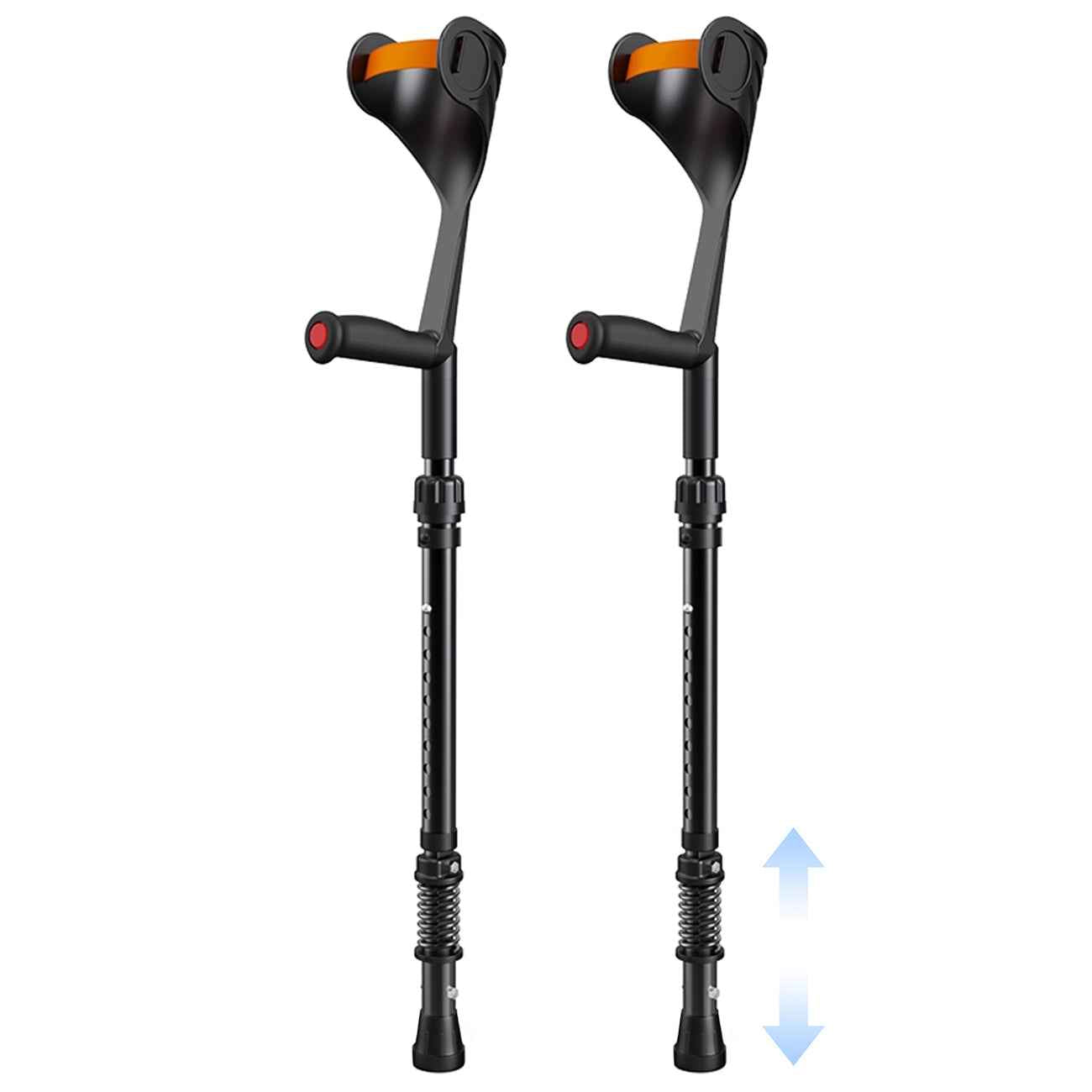 Pair of Forearm Crutches for Adults Adjustable Arm Crutch with Spring-Loaded Cushioning Design, Portable Crutches for Adults,Elderly, Walking Black