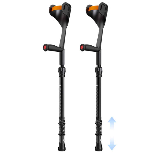 Pair of Forearm Crutches for Adults Adjustable Arm Crutch with Spring-Loaded Cushioning Design, Portable Crutches for Adults,Elderly, Walking Black