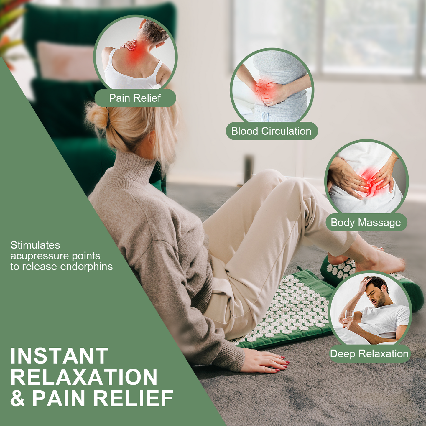 Acupressure Mat and Pillow Set with Bag