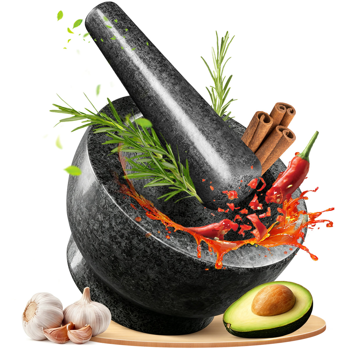 Granite Mortar and Pestle Set, 480ml Heavy Duty Stone Grinder Bowl, Dark Grey