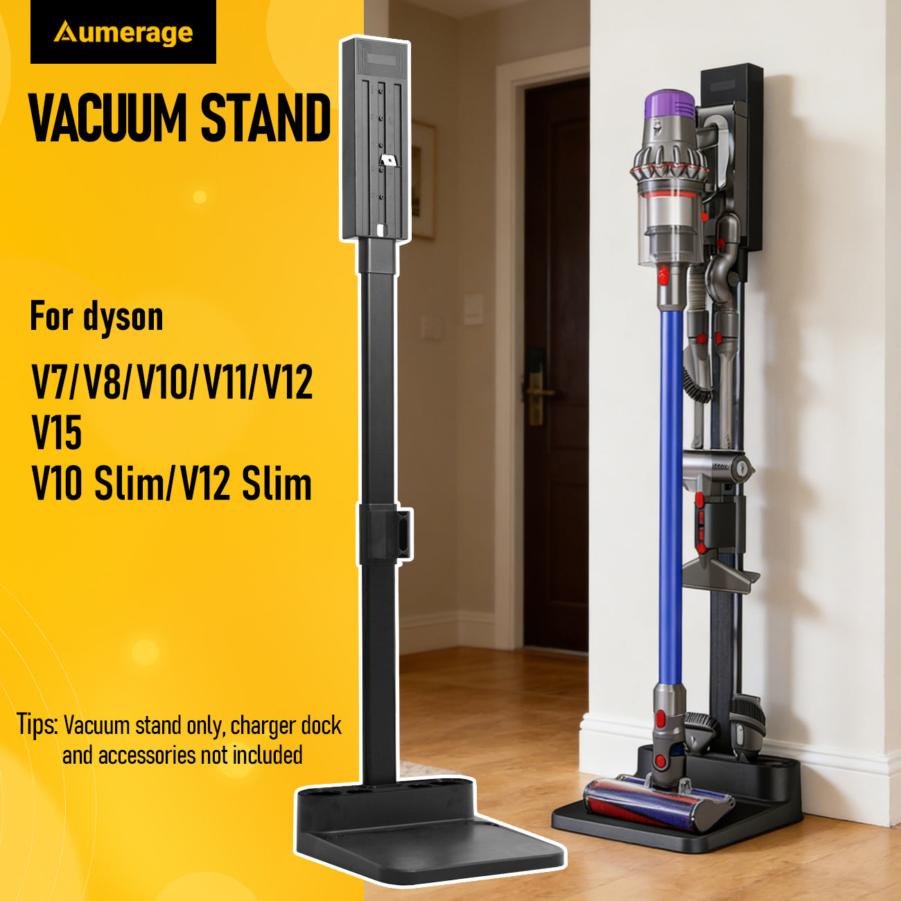 Mershine Dyson Vacuum Stand, Stand-Storage-Holder-Station-Docking, Compatible with Dyson V6 V7 V8 V10 V11 V12 V15 V16 SV18 SV21 Cordless Vacuum Cleaners, with 6-8 Accessories Storage Space
