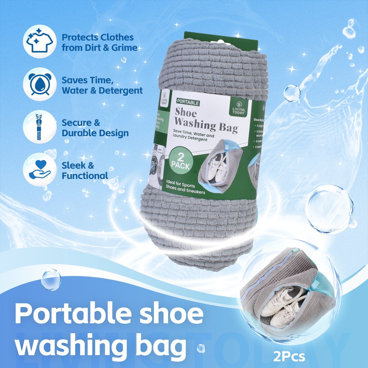2 Pcs Portable Shoe Washing Bag