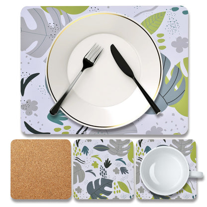 8 Pcs Clevinger  MDF Placemats and Coasters Monstera