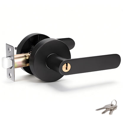 Privacy Door Lever Handle with Key, Heavy Duty Interior Door Lock, Round Design, 1 Pack, Matte Black