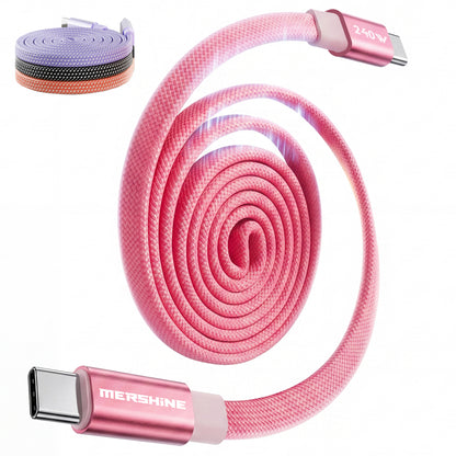 Mershine 240W Magnetic Coiled USB-C to C Charging Cable, Braided Retractable 1M Cord, 480Mbps Data Sync, Tangle-Free, Supports CarPlay & Android Auto, Durable Compatibility for iPhone 15/16/17/18, iPad, Android & Laptops with E-Marker Chip