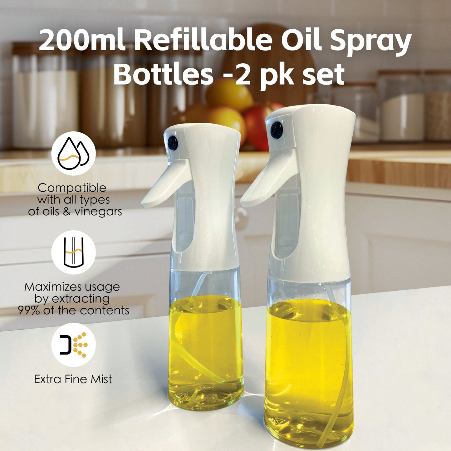 2 Pcs 200ml Refillable Oil Spray Bottles