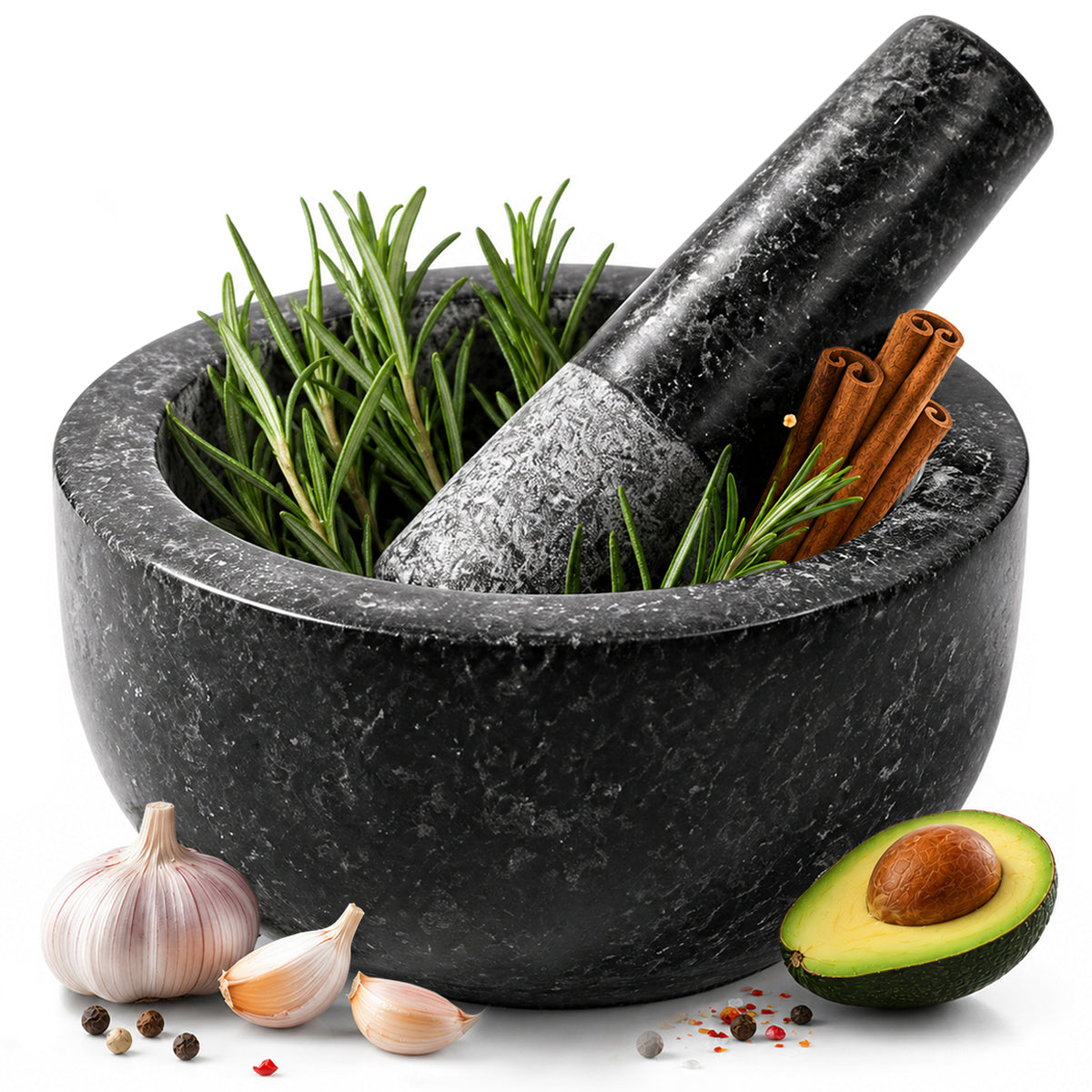Granite Mortar and Pestle Set, 450ml Stone Grinder Bowl with Pestle, Black
