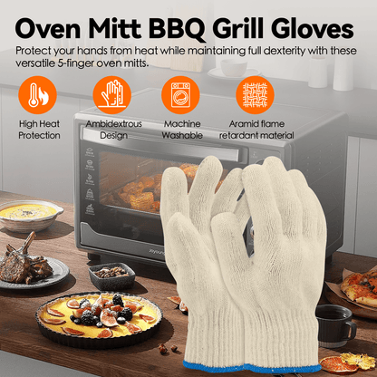 2 Pairs 5-Finger Oven Mitt BBQ Grill Gloves – Heat-Resistant, Non-Slip, Machine-Washable